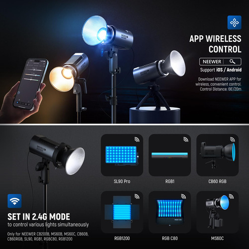 Lámpara De Vídeo Led Neewer Ms150c Rgbww 150w Con Control 27