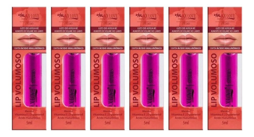 Kit C/ 06 Batom Gloss Labial Lip Volumoso Max Love