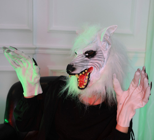Máscara De Cabeza De Lobo Y Disfraz De Halloween, Guantes Pa
