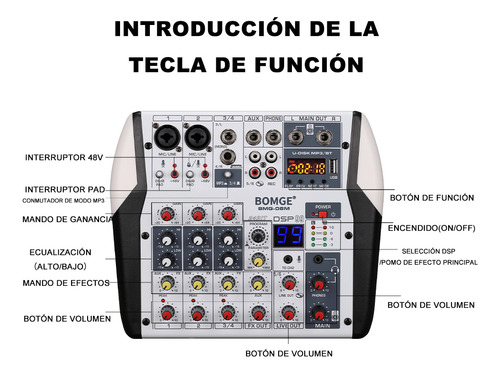 Mezcladora De Sonido Bomge 06m Con Bluetooth De 6 Canales