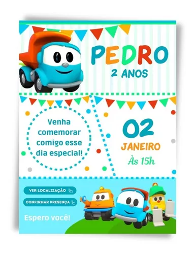 Fazer convite online convite digital aniversário Léo o Caminhão