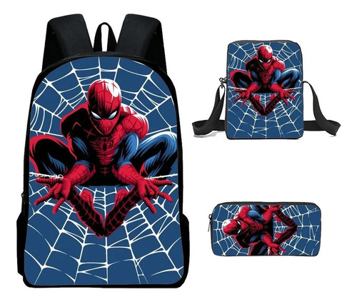 Set De Tres Piezas De Mochila Escolar Spiderman Para Lápices Y Bolsa
