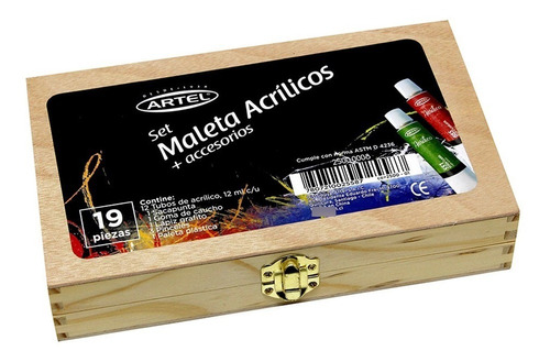 Maleta Madera Acrílicos Artel 19 Piezas