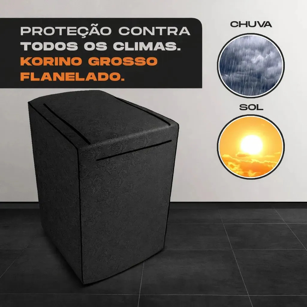 Capa Máquina Lavar Roupas Ziper 10 11 12 13 14 15 16 17 18kg Cor Preto (sem Zíper M)