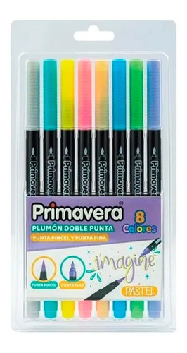 Plumones Punta Pincel Pastel Doble Punta 8 Colores Primavera