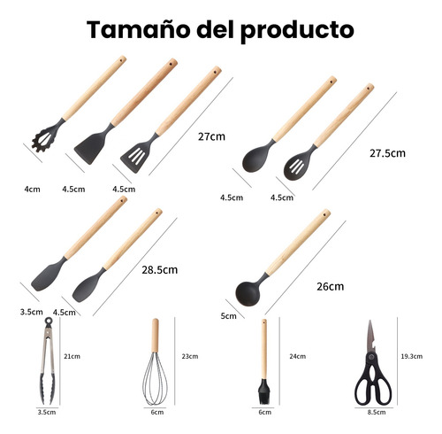 Kit De Utensilios De Cocina Y Repostería De Silicona 20pzs Negro