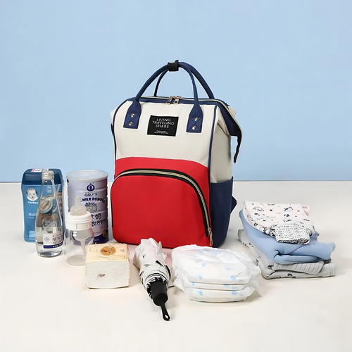 Bolsa Mochila Maternidade Multifunicional De Passeio Pratica Cor Azul-claro Desenho Do Tecido Lisa