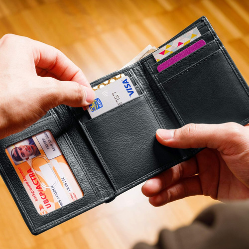 Carteras Triples De Cuero Para Hombre - Bloqueo Rfid - Mens