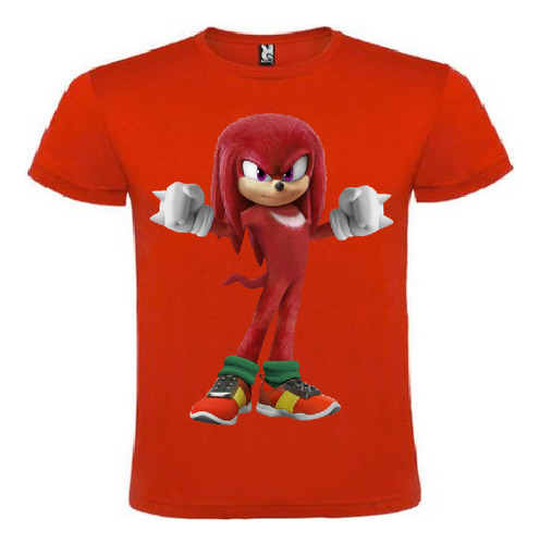 Polera Color Algodón 100% Niños Knuckles Sonic 