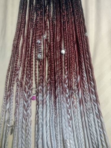 Set 10 Dreadlocks Y Trenzas 60 Cm Raíz Negra Chocolate Rubio