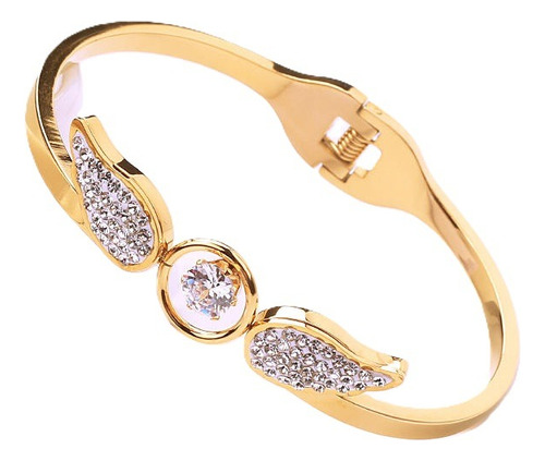 Pulsera Alas De Ángel Laminada En Oro Brillante Circonitas