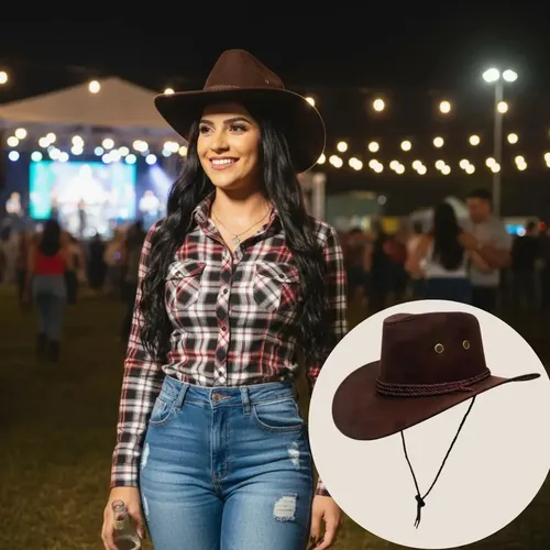 Chapéu Country Ana Castela Boiadera Rodeio Sertanejo Cowgirl Cor Marrom Tamanho M