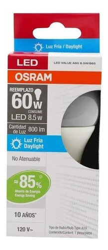 Foco Led 8.5w Ahorrador Luz Fría Blanca Ledvance 80243 Color de la luz Blanco frío