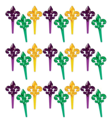 Púas Translúcidas Mardi Gras Fleur De Lis (paquete De 24)