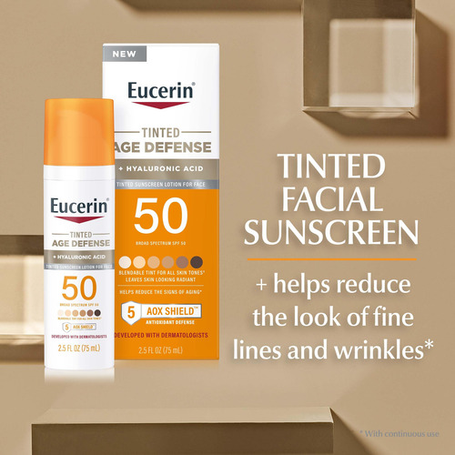Loción de protección solar Eucerin Sun Tinted Age Defense SPF 50
