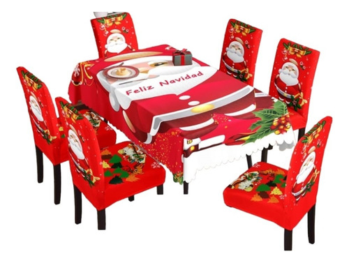 Set Completo Mantel Navidad Rectangular 6 Fundas De Sillas A