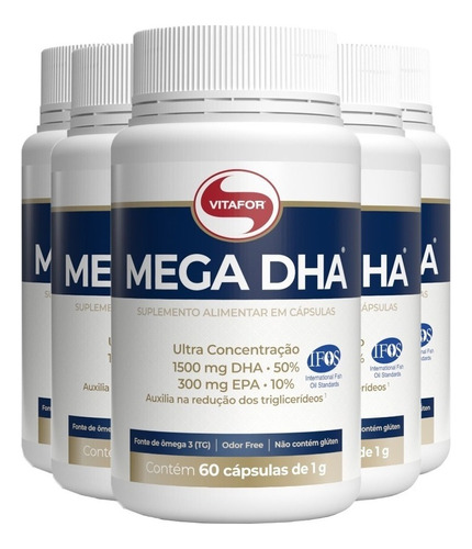 Kit 5 Mega Dha 1500mg Vitafor 60 Cápsulas Sabor Neutro