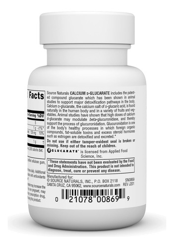 Supplement Source Naturals D-glucarato De Calcio, 500 Mg, 30