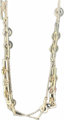 Collar Gargantilla Doble De 115 Cm De Largo Plateado Dorado