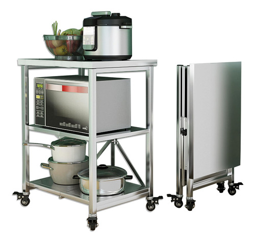 Carrito De Cocina De Acero Inoxidable De 3 Niveles Plegable 