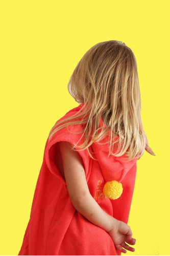 Poncho Toalla 4 A 6 Años Coral C/ Amarillo