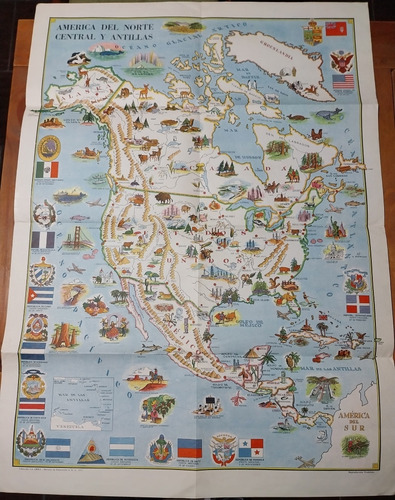 Lámina Mapa América Del Norte Y Central. Rev La Obra. 1959.