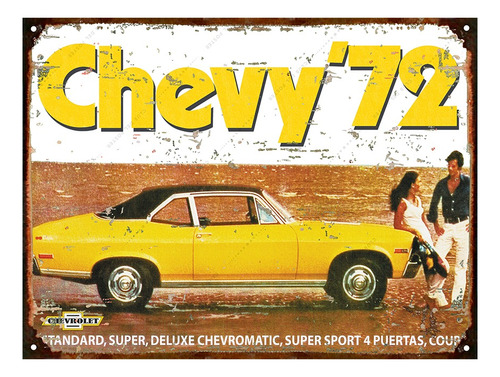 Cartel Chapa Publicidad Auto Chevrolet Chevy 1972 20x28cm