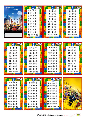 Kit Imprimible Tabla De Multiplicar Y Dividir Lego