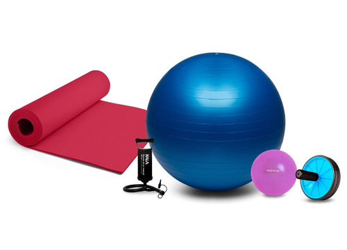 Kit Funcional Roda Exercício + Bola Yoga Pilates + Tapete Ev