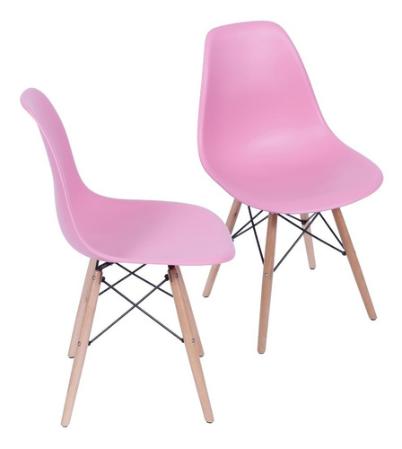 Silla de comedor BoxBit DKR Eames base madera, estructura color rosa, 2 unidades