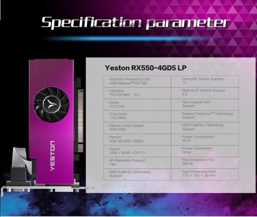 Imagem 5 de 5 de Placa De Vídeo Yeston Rx 550-4gd5 Lp 4gb - Amd Radeon - Top