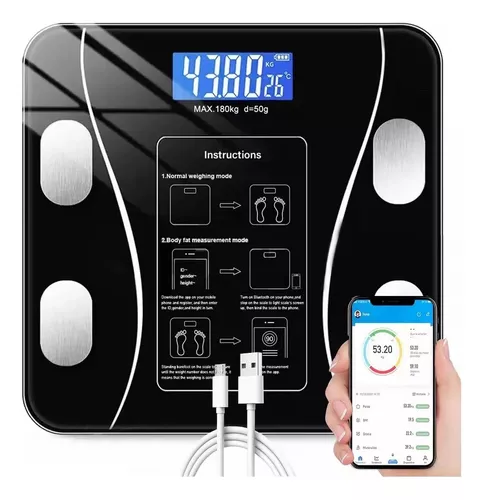 Báscula Electrónica Led con bluetooth con App para medir grasa corporal,  peso, masa muscular, edad metabólica