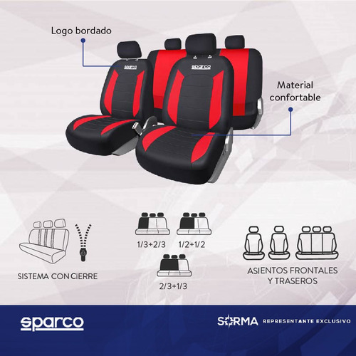Imagen 3 de 9 de Fundas Cubre Asientos Autos Universal 9 Piezas Sparco