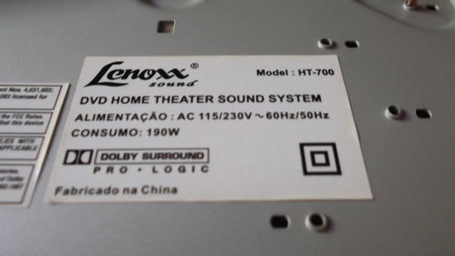Dvd Receiver Lenoxx Modelo: Ht-700 (usado E Com Defeito).
