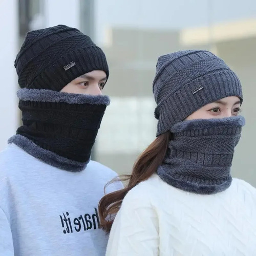 Conjunto De Gorro De Invierno De Punto Y Bufanda, Forro Pola