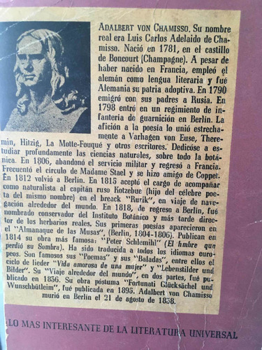 Adalbert Von Chamisso : El Hombre Que Perdió Su Sombra (Usado)
