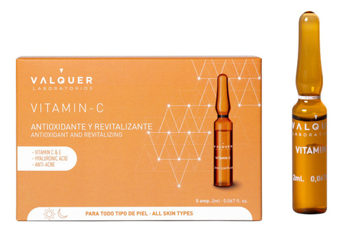 Valquer Ampollas Antioxidante Vitamina C - 5 Uds X 2 Ml C/u Momento De Aplicación Noche Tipo De Piel Todo Tipo De Piel