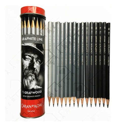 Lápis de desenho profissional Caran d'Ache da Grafwood, 15 peças