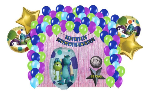 Kit Decoracion Cumpleaños Globos Monster Inc University 79pz