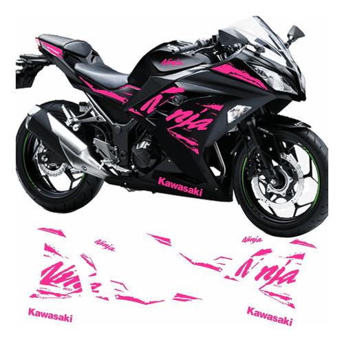 Kit Adesivos Kawasaki Ninja 300 2012 A 2019 Rosa Fluorescent