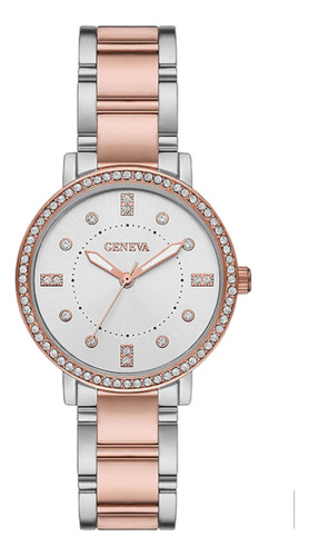 Reloj De Mano Para Mujer Marca Geneva Color Oro Rosa Correa Plateado