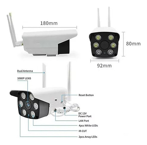 Camara Ip Exterior Inalamabrica Wifi 1080 Hd +soporte Color Blanco