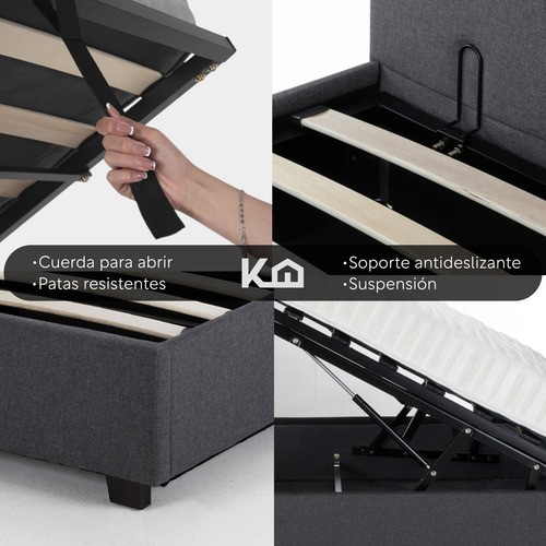 Base De Cama Abatible Matrimonial Box + Cabecera Con Tapiz