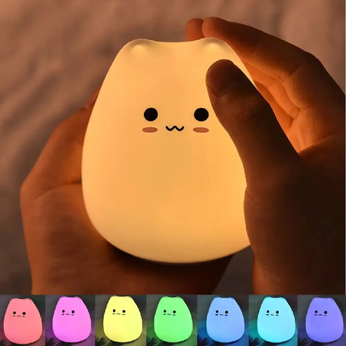 Lampara Led De Gato Tierno En Silicona Con 8 Tonos De Luces