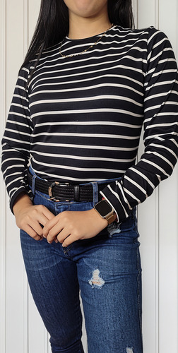 Remera Mujer Camiseta Manga Larga Rayada Modal Viscosa