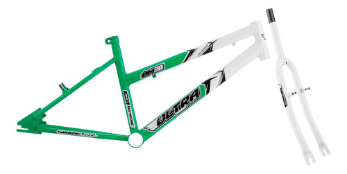 Kit Jogo Quadro Bike Aro 24 Em Aço Carbono Bicolor + Garfo Cor Verde Kw