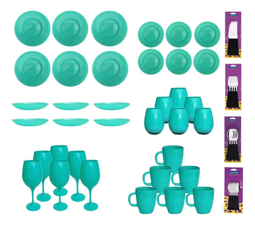 Juego Vajilla 60 Piezas Plato Vaso Copa Cubierto Color Pleno Tiffany Liso