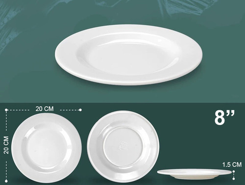 Pack 6 Plato Playo De Melamina Blanco Redondo 24.7cm Hogar