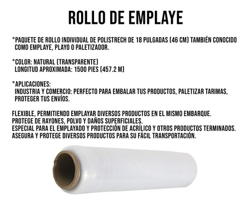 Imagen 3 de 10 de Rollo Pelicula 18 Stretch Emplaye Empaque Playo 1500 Pies