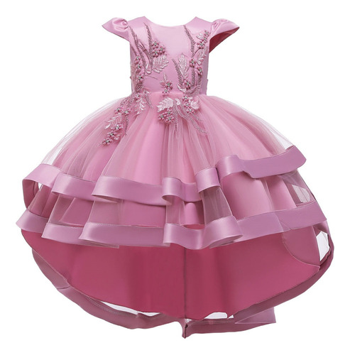 Vestido De Fiesta Para Niñas Con Diseño De Flores Asimétrica